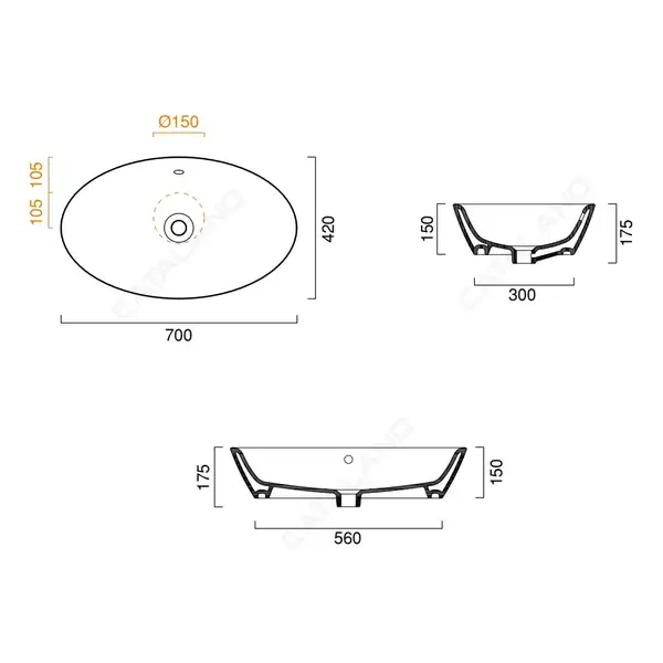 Раковина накладная на столешницу Catalano Velis 70 x 42см (170APVL00 (170VLN00)) фото 3 Aquada.com.ua