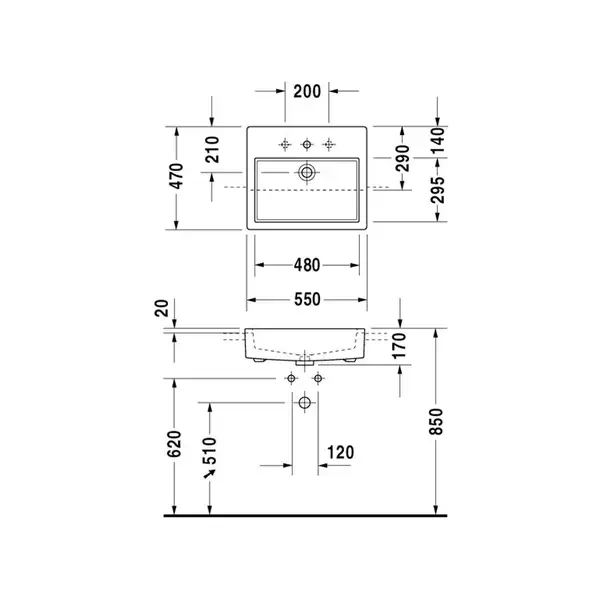 Раковина полувстраиваемая Duravit Vero 55 х 47 х 17 см (0314550000) фото 4 Aquada.com.ua