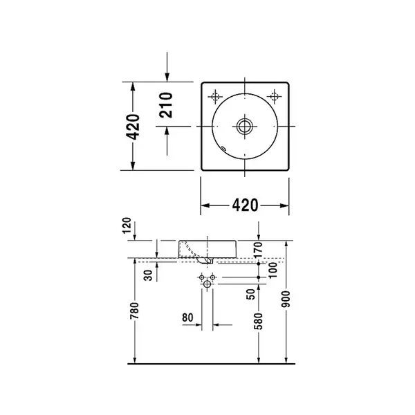 Раковина на столешницу Duravit Architec 420x420, без отверстия для смесителя (0320420000) фото 3 Aquada.com.ua