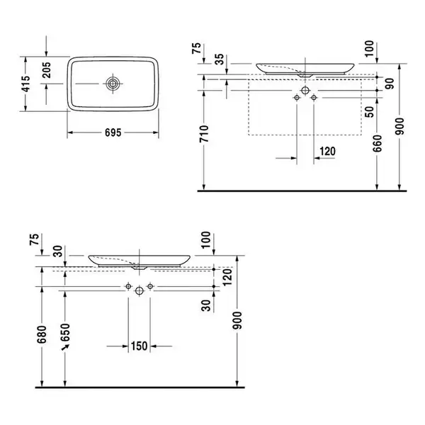 Раковина накладная на столешницу Duravit Pura Vida 69,5х41,5 см (0370700000) фото 3 Aquada.com.ua