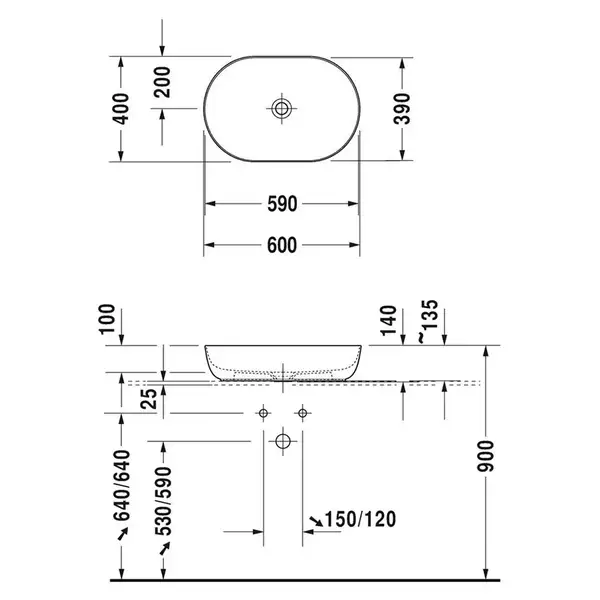Раковина накладная на столешницу Duravit Luv 60 х 40 см (0379600000) фото 4 Aquada.com.ua