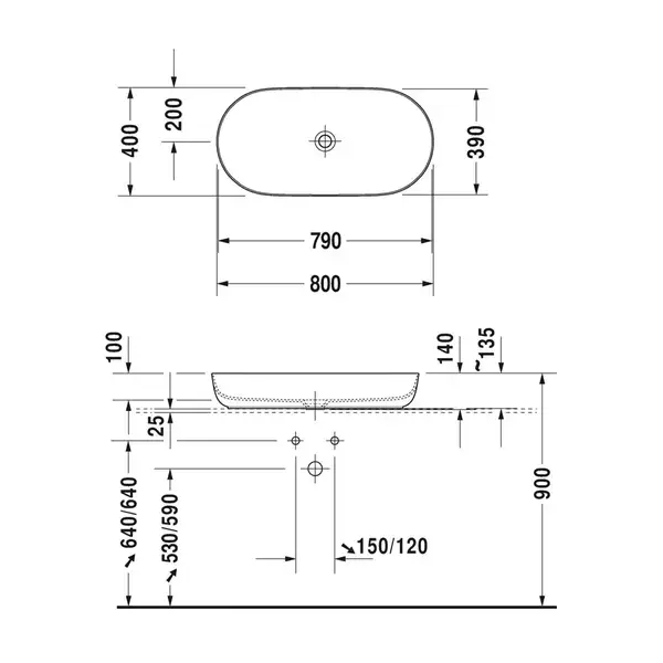 Раковина на столешницу Duravit Luv 800мм, белая (0379800000) фото 4 Aquada.com.ua