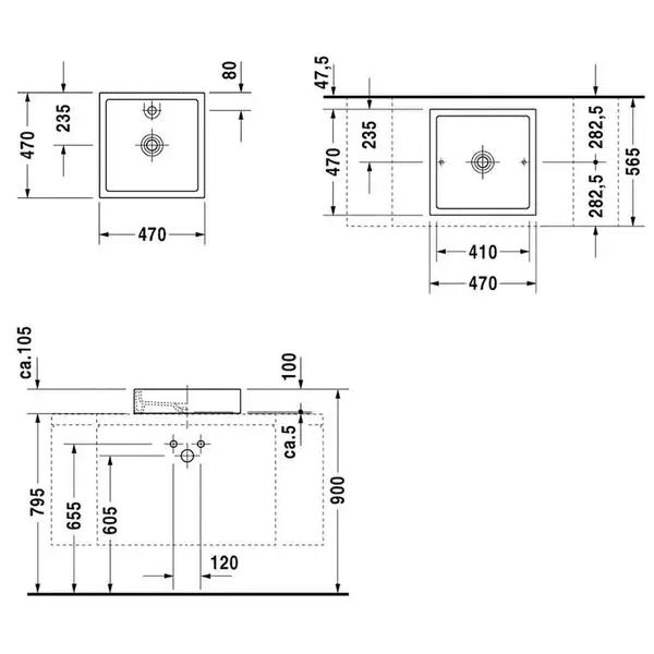 Раковина Duravit Starck 1 47х47 см (шлифованный вариант) (0387470027) фото 2 Aquada.com.ua