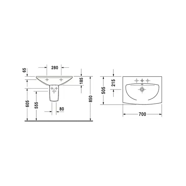 DURAVIT CARO умывальник 70*50,5см (0434700000) фото 2 Aquada.com.ua