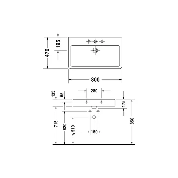 Раковина Duravit Vero 80х47 см (0454800000) фото 3 Aquada.com.ua