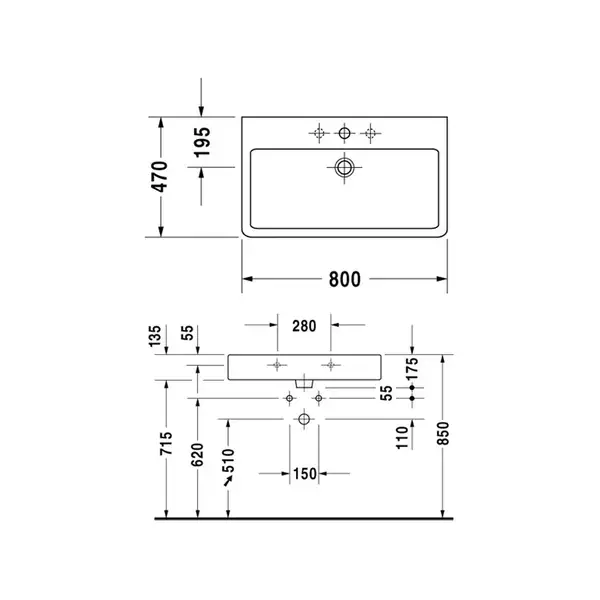 Раковина для мебели Duravit Vero 80 х 47 см, чёрная (0454800800) фото 2 Aquada.com.ua