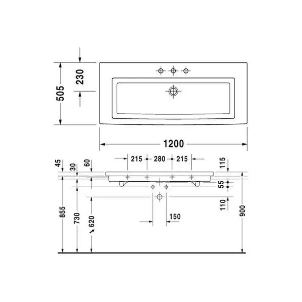 Раковина для мебели Duravit 2nd floor 120x50.5 см (шлифованный) (0491120025) фото 3 Aquada.com.ua