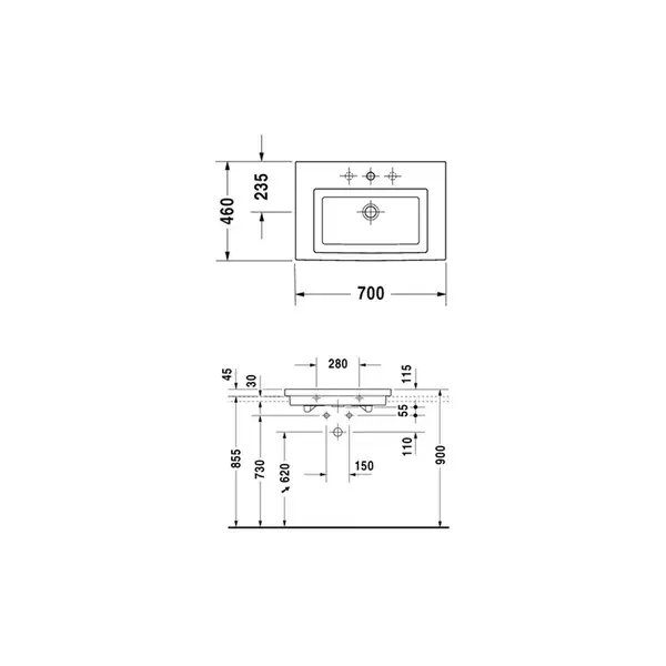Раковина для мебели Duravit 2nd floor 70х46 см (0491700000) фото 3 Aquada.com.ua