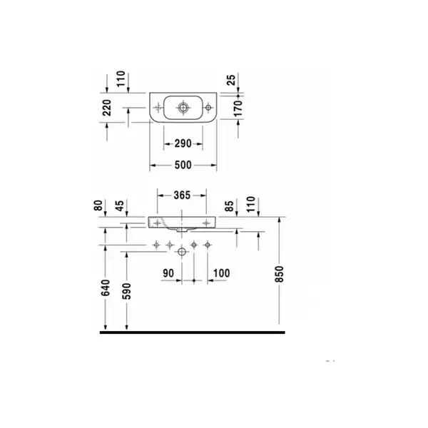 Раковина Duravit Happy D.2 55х22 см(без отв. под смеситель) (0711500000) фото 2 Aquada.com.ua