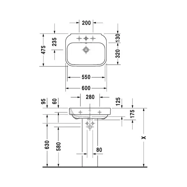 Раковина Duravit Happy D. 2 60х47,5 см (без отв. под смеситель) (2316600060) фото 2 Aquada.com.ua