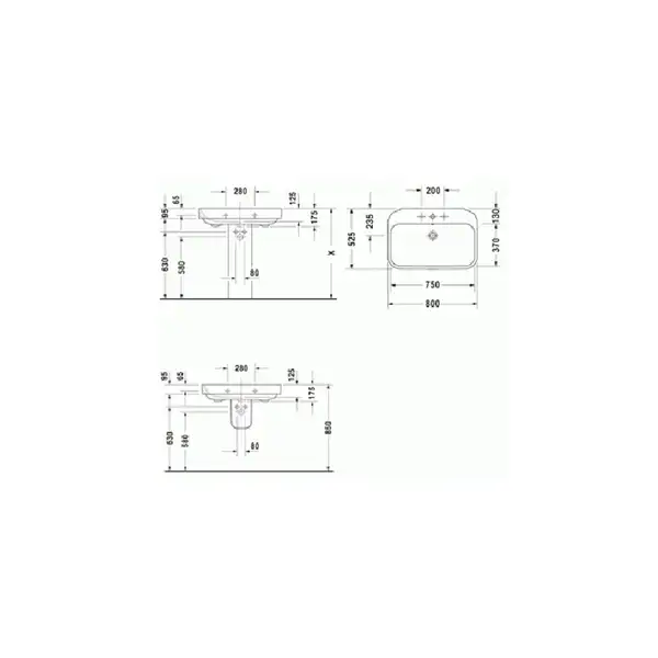 Раковина Duravit Happy D.2 80х52,5 см (с 3 отв, под смеситель) (2316800030) фото 2 Aquada.com.ua