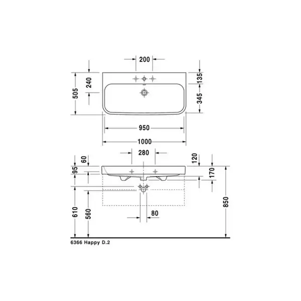 Раковина Duravit Happy D.2 100х50,5 см (2318100000) фото 4 Aquada.com.ua