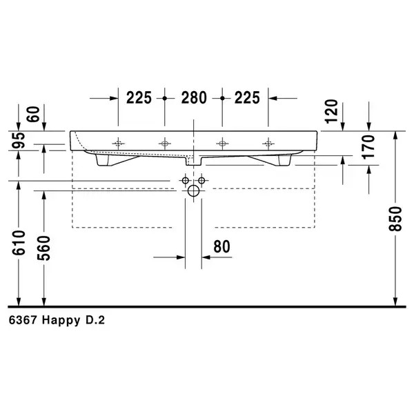 Раковина Duravit Happy D.2 120х50,5 см (с 3 отв. под смеситель) (2318120025) фото 3 Aquada.com.ua