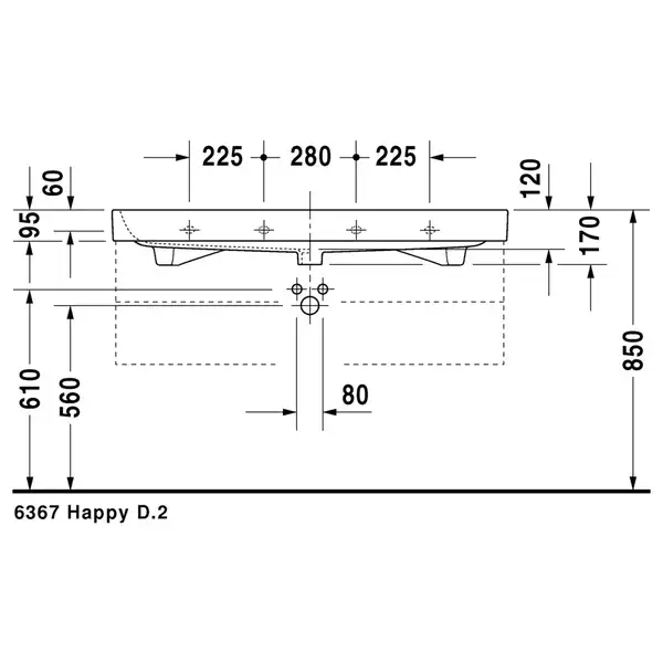 Раковина Duravit Happy D.2 120х50,5 см (с 1 отв. под смеситель, шлифованная) (2318120027) фото 3 Aquada.com.ua