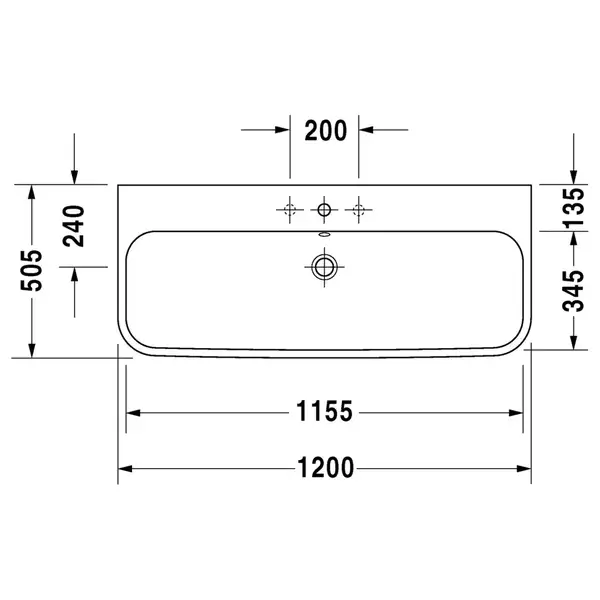 Раковина Duravit Happy D.2 120х50,5 см (без отв. под смеситель) (2318120028) фото 2 Aquada.com.ua