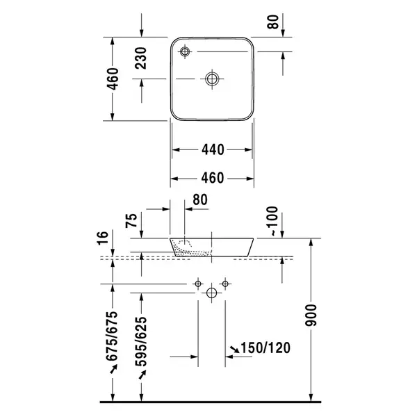 Раковина накладная на столешницу Duravit Starck 1 46х46 см (2322460000) фото 4 Aquada.com.ua