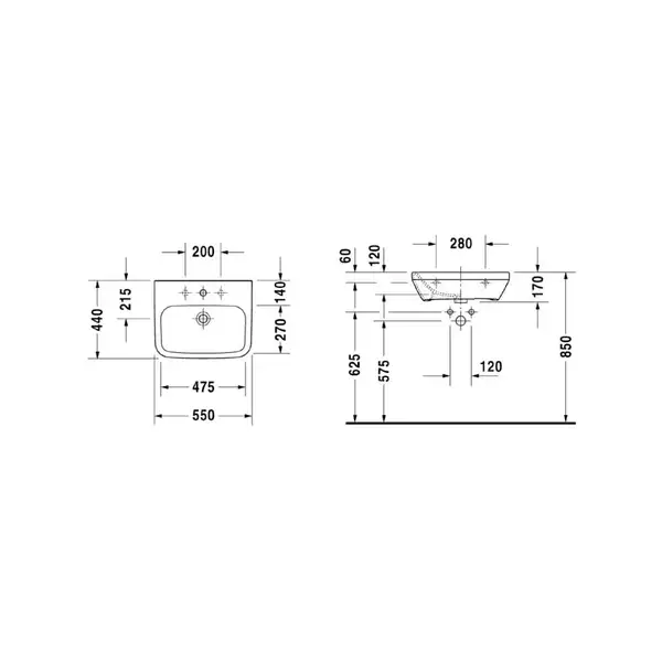 Раковина подвесная медицинская Med Duravit DuraStyle 55 х 44 см (2324550000) фото 2 Aquada.com.ua