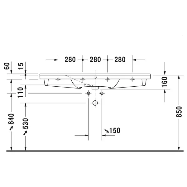 Раковина для мебели Duravit P3 Comforts 1250 х 495 мм (2332120000) фото 4 Aquada.com.ua