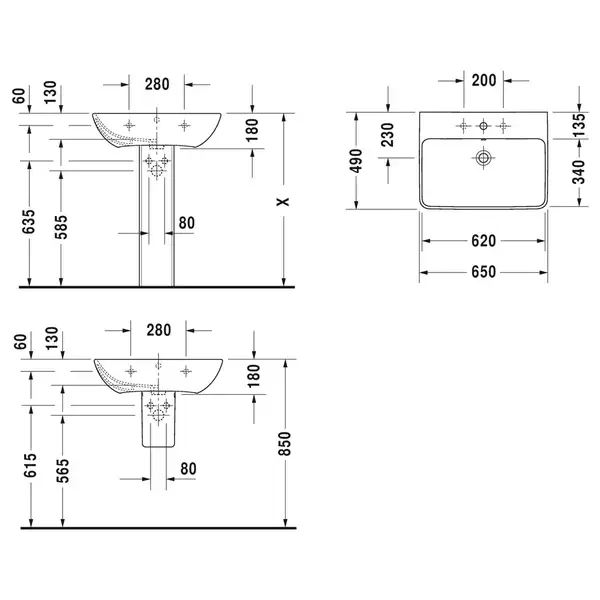 Раковина подвесная Duravit Me by Starck 65 х 49 см (2335650000) фото 2 Aquada.com.ua
