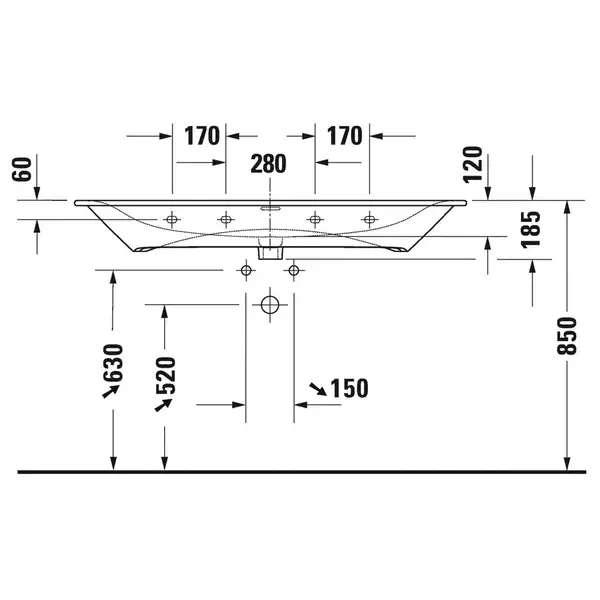 Раковина мебельная Duravit Viu 123 х 49 см, с 2 отверстиями под смеситель (2344120058) фото 4 Aquada.com.ua