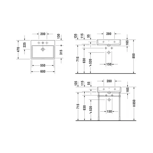 Раковина подвесная / для мебели Duravit Vero Air 3 60 х 47 см (глазуровка снизу) (2350600000) фото 2 Aquada.com.ua