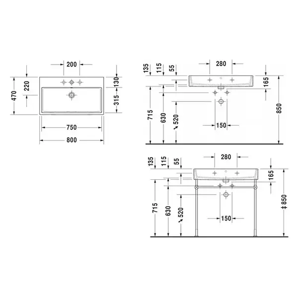 Раковина подвесная / для мебели Duravit Vero Air 80 х 47 см (2350800027) фото 2 Aquada.com.ua