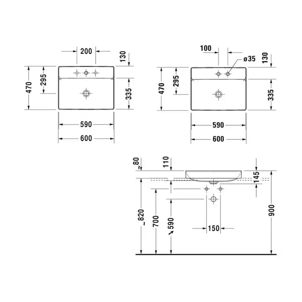 Раковина накладная на столешницу Duravit DuraSquare 60 х 37 см, шлифованная (2354600041) фото 3 Aquada.com.ua