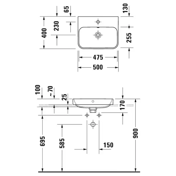 Раковина накладная на столешницу Duravit Happy D.2 Plus 50 х 40 см, белый/антрацит матовый (2360506100) фото 4 Aquada.com.ua