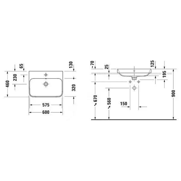 Раковина накладная на столешницу Duravit Happy D.2 Plus 60 х 46 см, белый/антрацит матовый (2360606100) фото 2 Aquada.com.ua