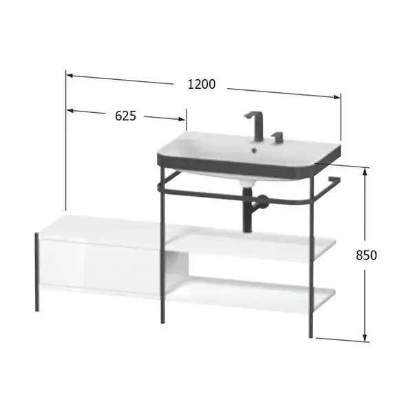 Раковина c-bonded с напольной металлической консолью Duravit Happy D.2 Plus 120 х 49 см (HP4745E6060) фото 2 Aquada.com.ua