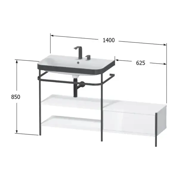 Раковина c-bonded с напольной металлической консолью Duravit Happy D.2 Plus 140 х 49 см (HP4752E7171) фото 2 Aquada.com.ua