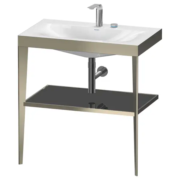 Металлическая консоль с раковиной c-bonded Duravit XViu 80 х 48 х h85 см, матовое шампанское/чёрный глянецевый (XV4715EB140) фото 1 Aquada.com.ua