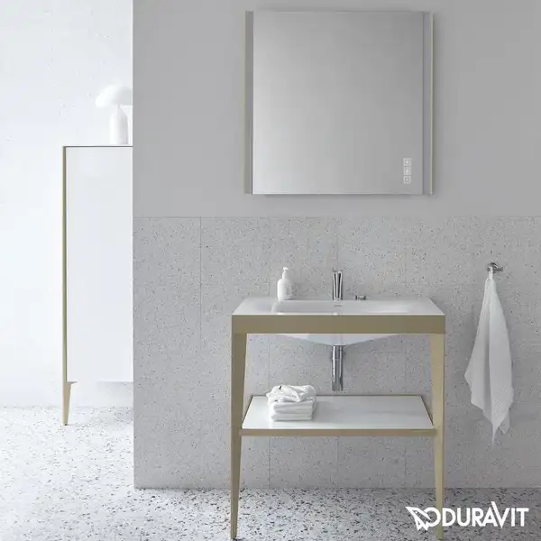 Металлическая консоль с раковиной c-bonded Duravit XViu 80 х 48 х h85 см, матовое шампанское/белый глянцевый (XV4715EB185) фото 4 Aquada.com.ua