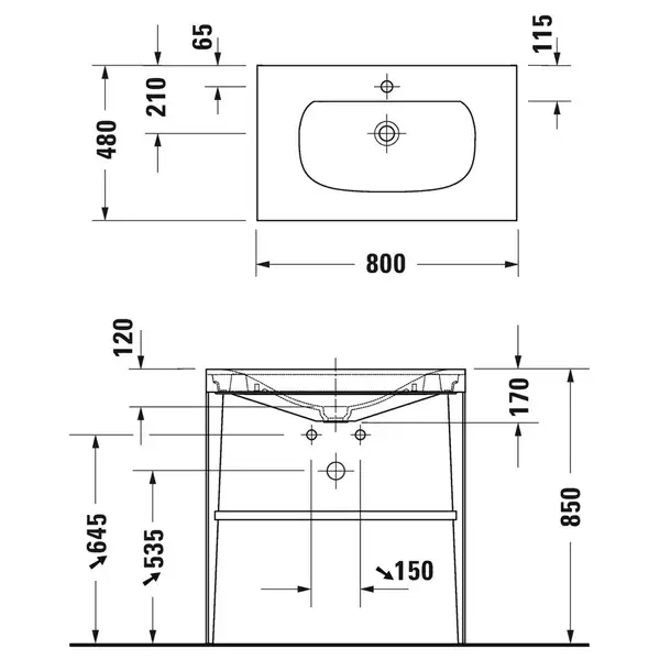 Металлическая консоль с раковиной c-bonded Duravit XViu 80 х 48 х h85 см, чёрный матовый/чёрный глянцевый (XV4715EB240) фото 6 Aquada.com.ua