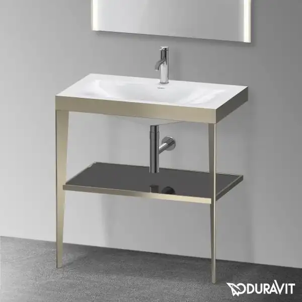 Металлическая консоль с раковиной c-bonded Duravit XViu 80 х 48 х h85 см, матовое шампанское/чёрный глянцевый (XV4715OB140) фото 2 Aquada.com.ua