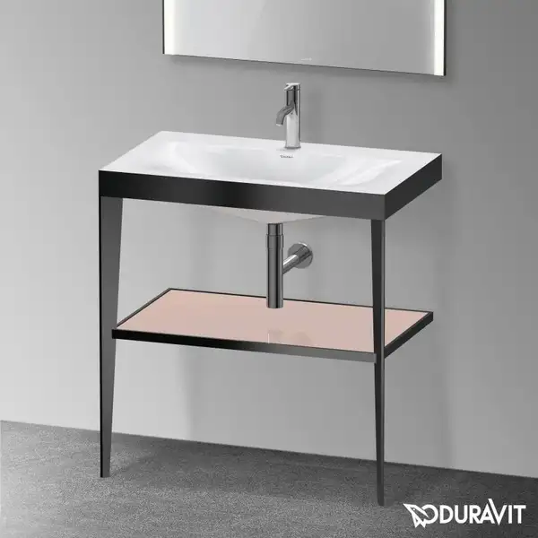 Металлическая консоль с раковиной c-bonded Duravit XViu 80 х 48 х h85 см, чёрный матовый/абрикосовый жемчуг (XV4715OB210) фото 2 Aquada.com.ua