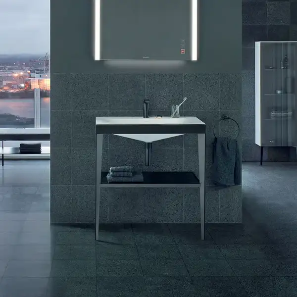Металлическая консоль с раковиной c-bonded Duravit XViu 80 х 48 х h85 см, чёрный матовый/чёрный глянецевый (XV4715OB240) фото 3 Aquada.com.ua