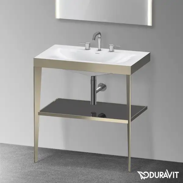Металлическая консоль с раковиной c-bonded Duravit XViu 80 х 48 х h85 см, матовое шампанское/чёрный глянцевый (XV4715TB140) фото 2 Aquada.com.ua