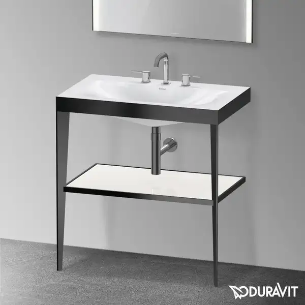 Металлическая консоль с раковиной c-bonded Duravit XViu 80 х 48 х h85 см, чёрный матовый/белый глянцевый (XV4715TB285) фото 2 Aquada.com.ua