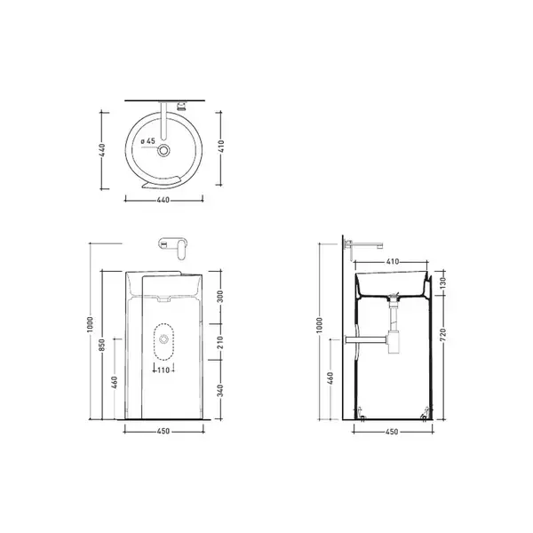 Раковина напольная Flaminia Monoroll Bianco/Nero Ø44 х h85 см (MR44P/BIANCO/NERO) фото 2 Aquada.com.ua