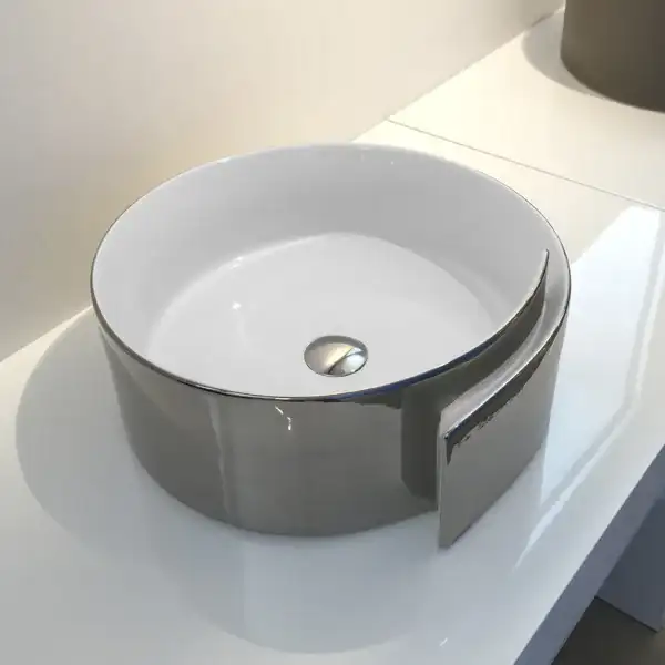 Раковина накладная на столешницу Flaminia Roll Bianco/Platinum Ø44 х h17 см (RL44L/BIANCO/PLATINUM) фото 1 Aquada.com.ua