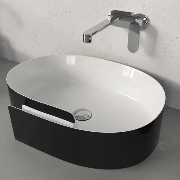 Раковина накладная на столешницу Flaminia Roll Bianco/Nero 56 х 42 см (RL56L/BIANCO/NERO) фото 1 Aquada.com.ua