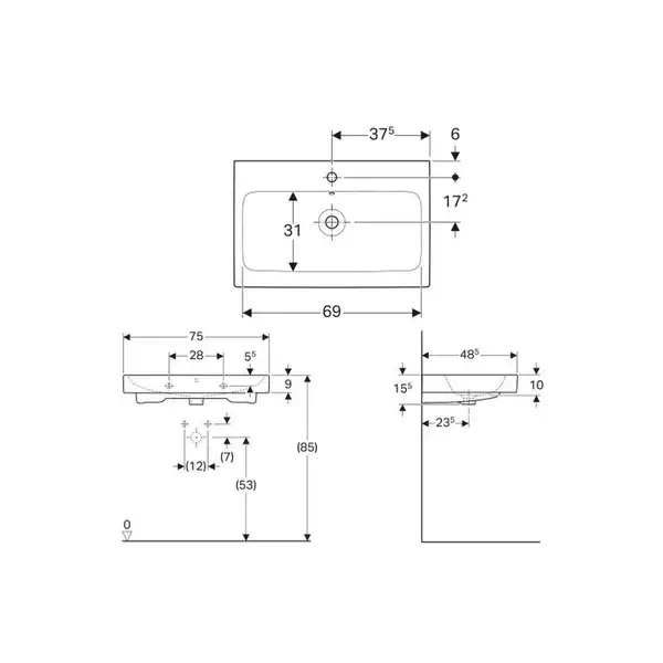 Geberit Icon Раковина 75х48,5 см, біла (124075000)