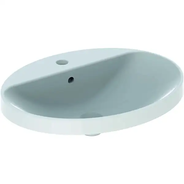 GEBERIT VARIFORM умывальник встраиваемый, овальной формы, 60*48см, с полкой для отверстия под смеситель, с переливом, глазурованный снизу (500.725.01.2) фото 1 Aquada.com.ua
