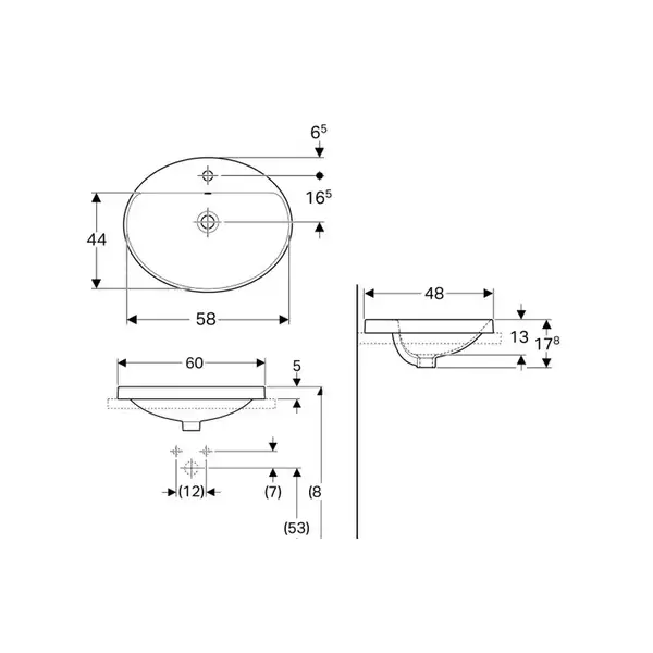 Geberit VariForm Умывальник встраиваемый, овальный 60x48, белый (500.725.01.2)