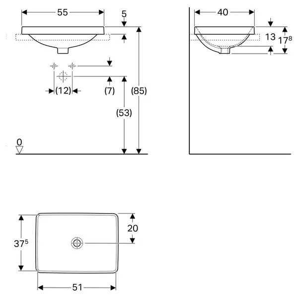 Раковина встраиваемая на столешницу сверху Geberit VariForm 55 х 40 см, без перелива (500.739.01.2) фото 2 Aquada.com.ua