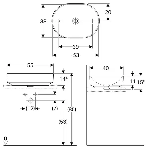 Geberit VariForm Раковина накладная, эллиптическая, белая (500.774.01.2)