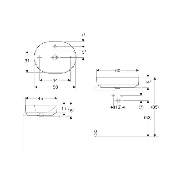 Geberit VariForm Раковина накладна, 60х45 см, з отвором, біла (500.777.01.2)
