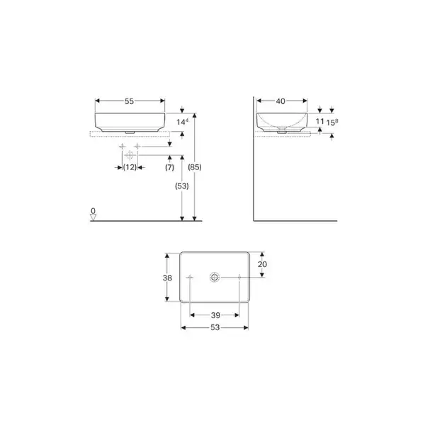 Geberit VariForm Раковина накладна 55x40 см, біла (500.779.01.2)