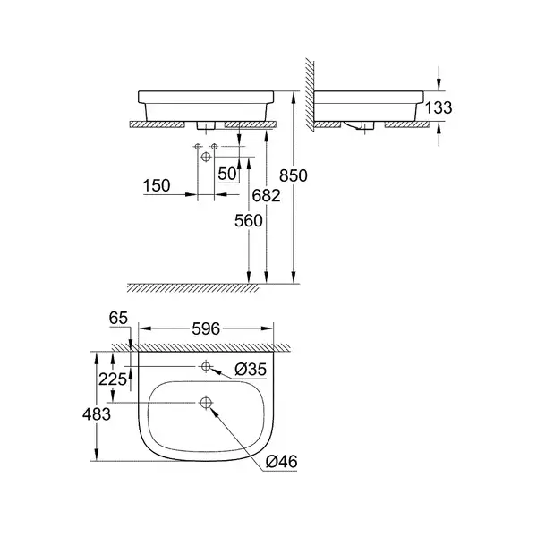 Раковина накладная на столешницу Grohe Euro Ceramic 59,6 х 48,3 см (39337000) фото 2 Aquada.com.ua